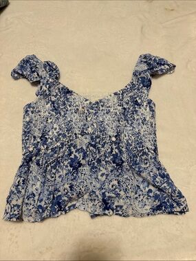 Hollister Blue White Floral Babydoll Top